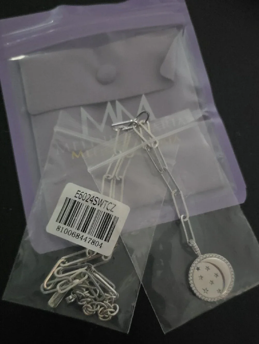 Melinda Maria Silver Moon & Star Paperclip Pendant Necklace NEW